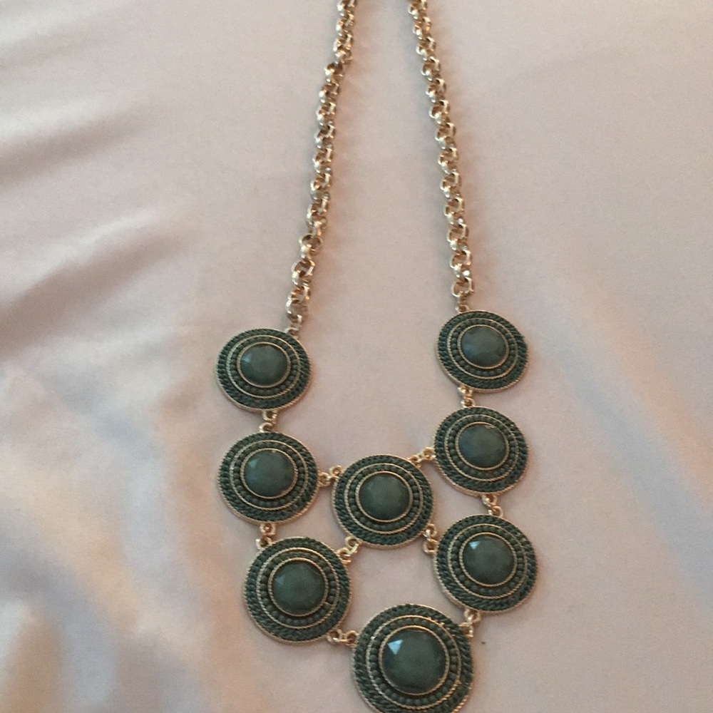 Green and faux gold bauble necklace